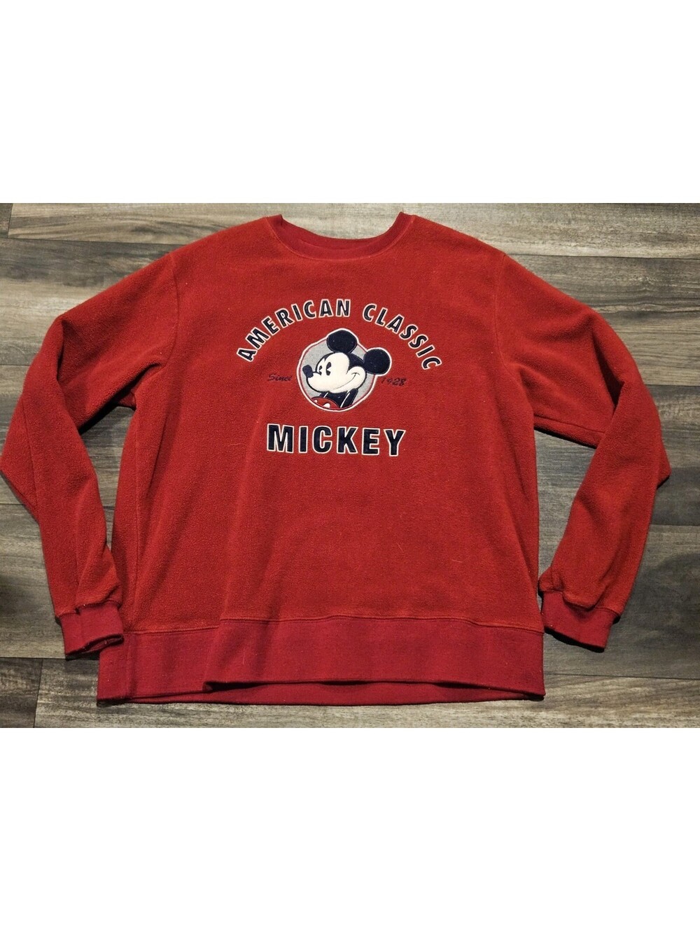 DISNEY Store American Classic Mickey Mouse Fleece Pullover Mens Size M Red